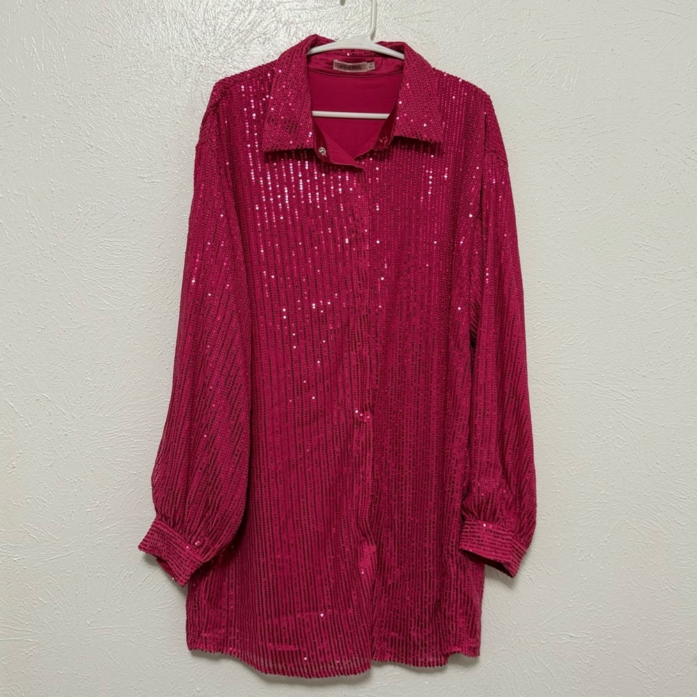 Sparkling Pink Button-Up Shirt Dress